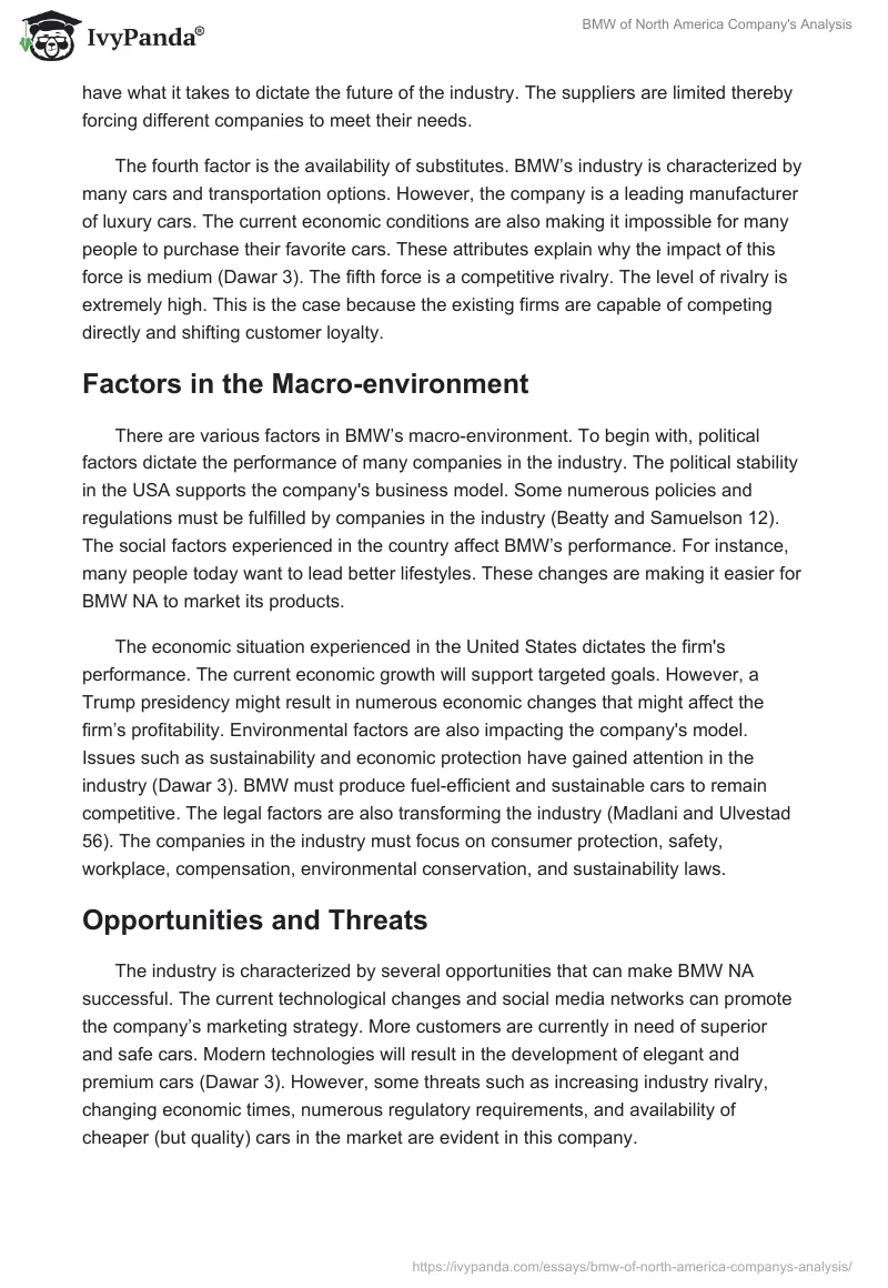 BMW of North America Company's Analysis. Page 3