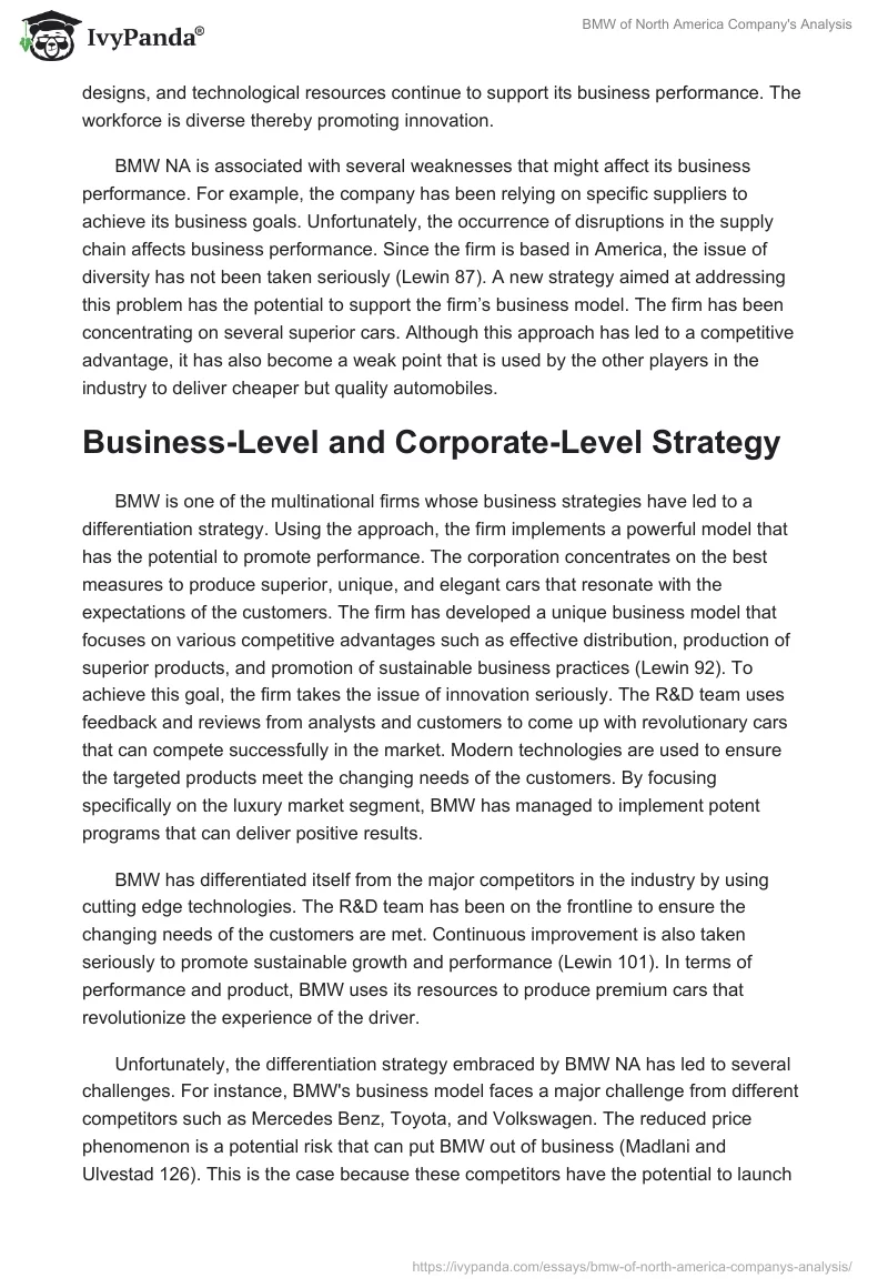 BMW of North America Company's Analysis. Page 5