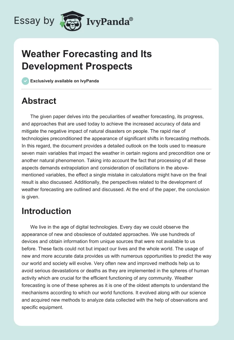 Weather Forecasting and Its Development Prospects. Page 1