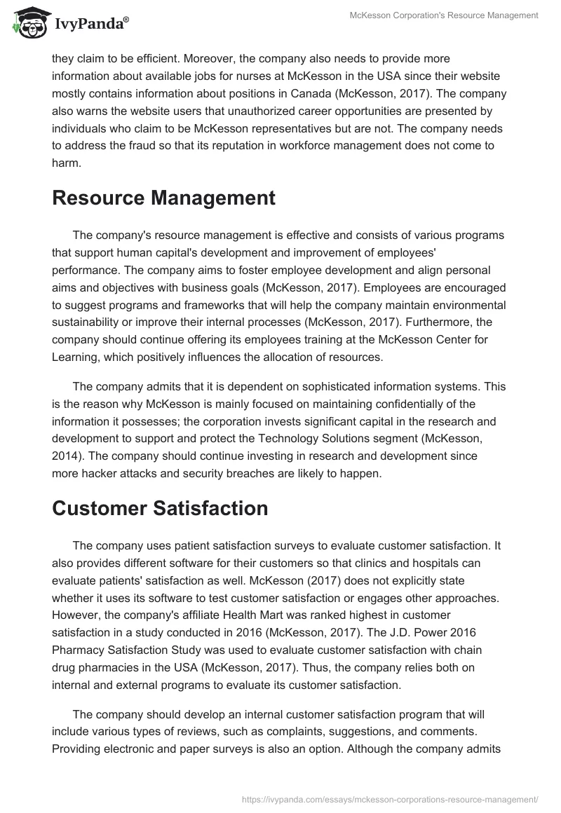 McKesson Corporation's Resource Management. Page 3