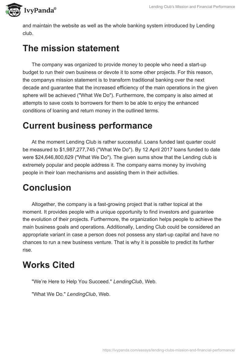 Lending Club's Mission and Financial Performance. Page 2