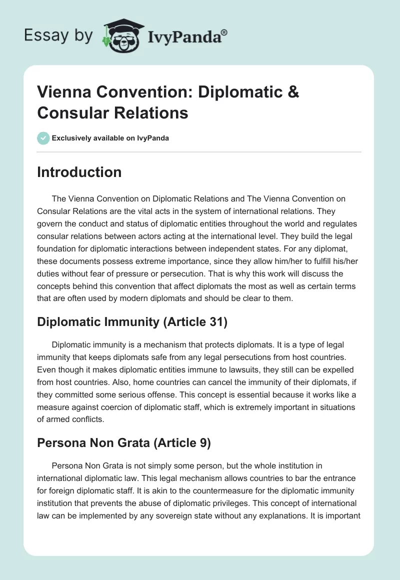 Vienna Convention: Diplomatic & Consular Relations. Page 1