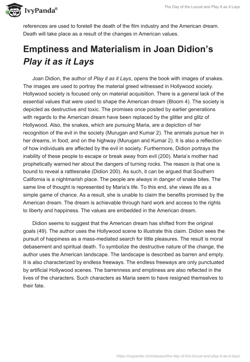 "The Day of the Locust" and "Play It as It Lays". Page 2