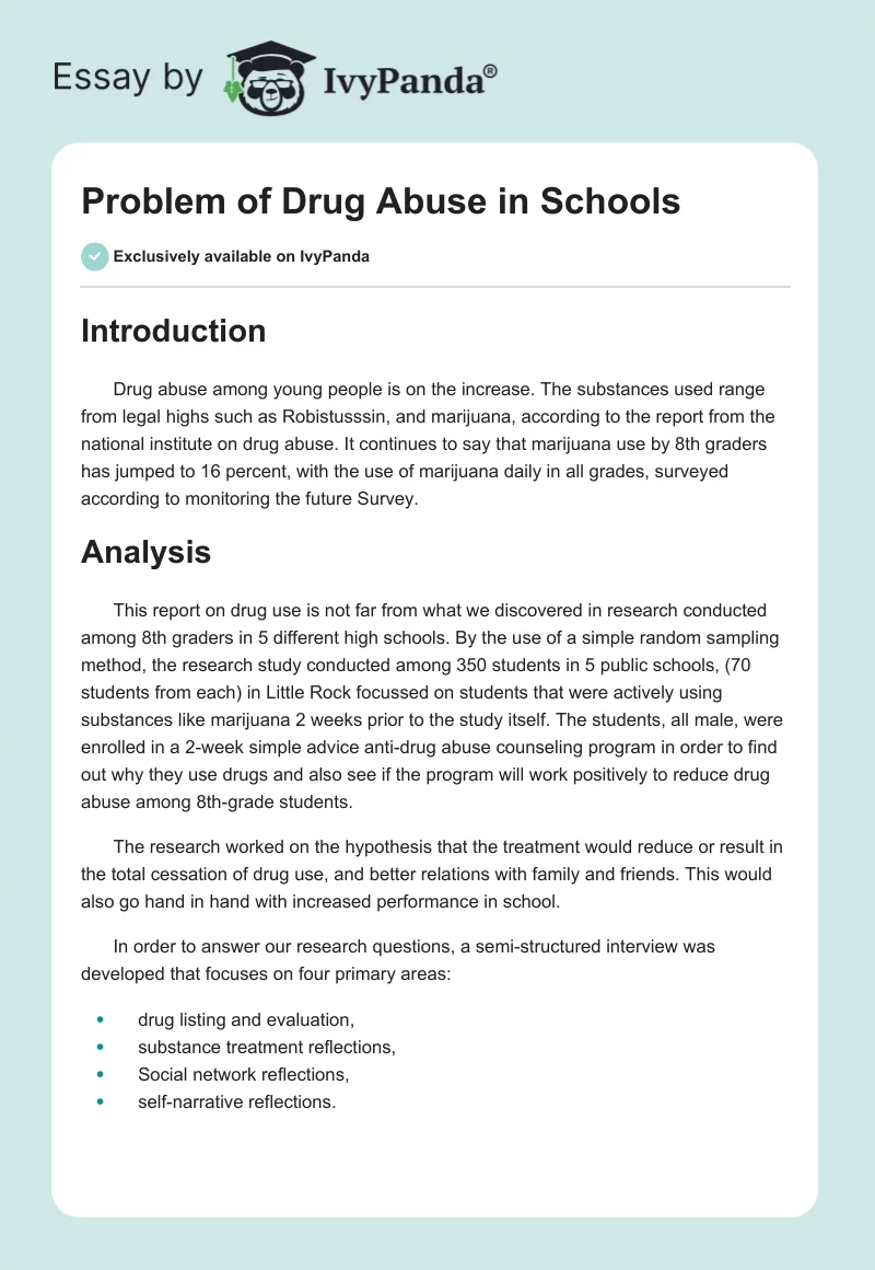 Problem of Drug Abuse in Schools. Page 1
