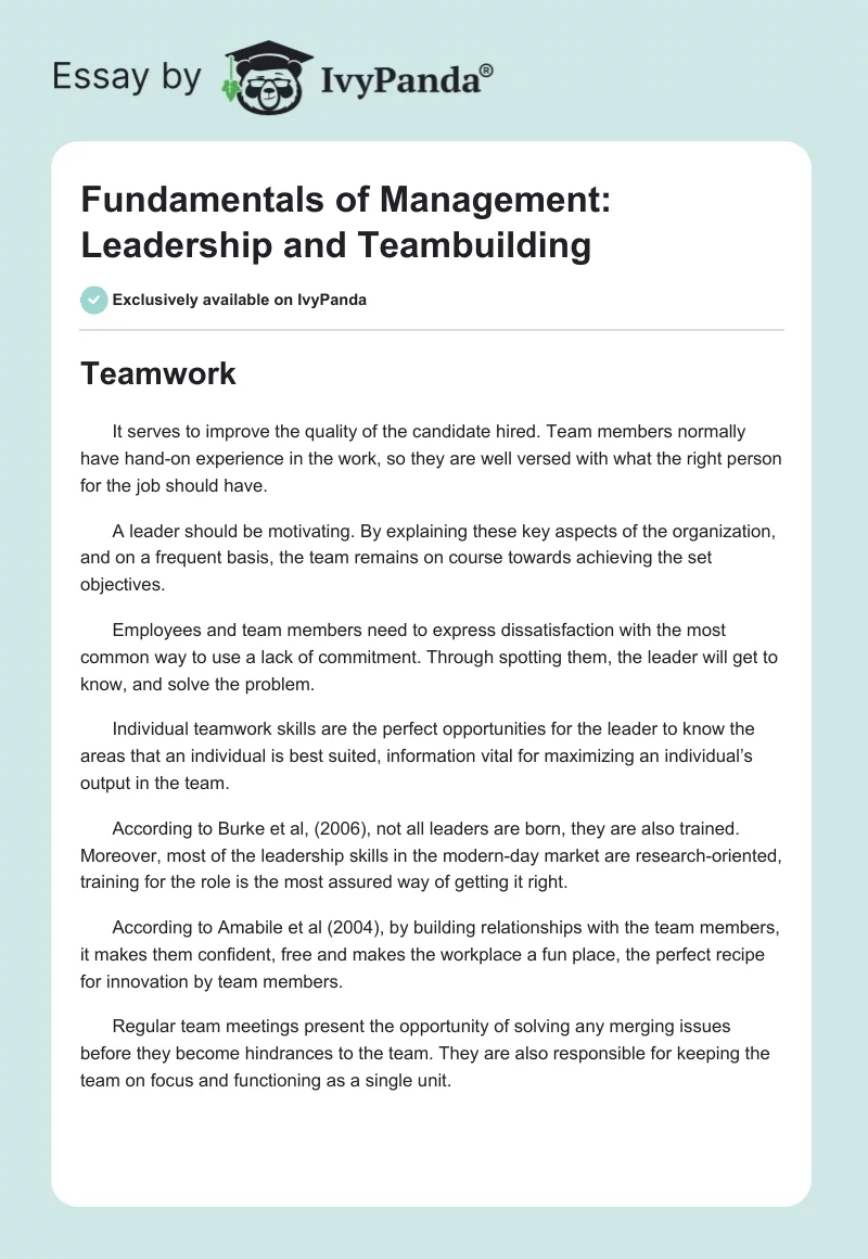 Fundamentals of Management: Leadership and Teambuilding. Page 1