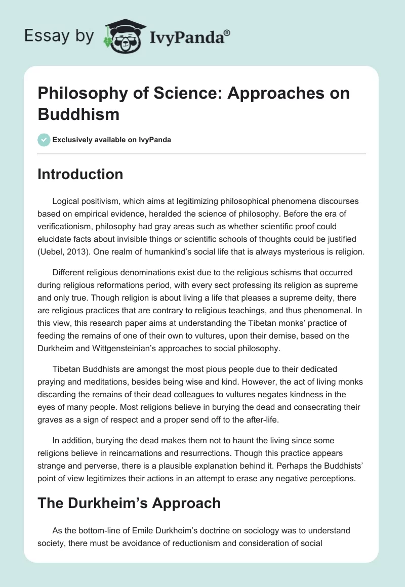 Philosophy of Science: Approaches on Buddhism. Page 1