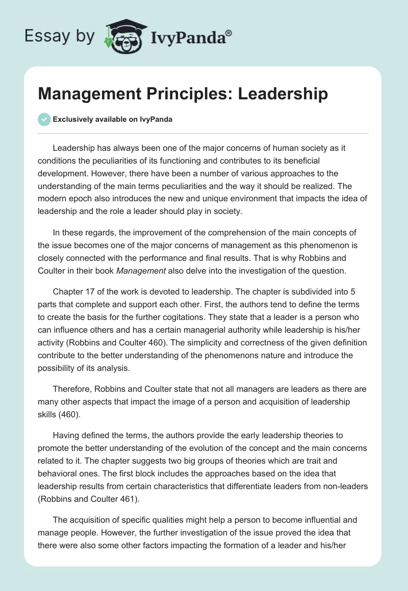 Management Principles: Leadership. Page 1