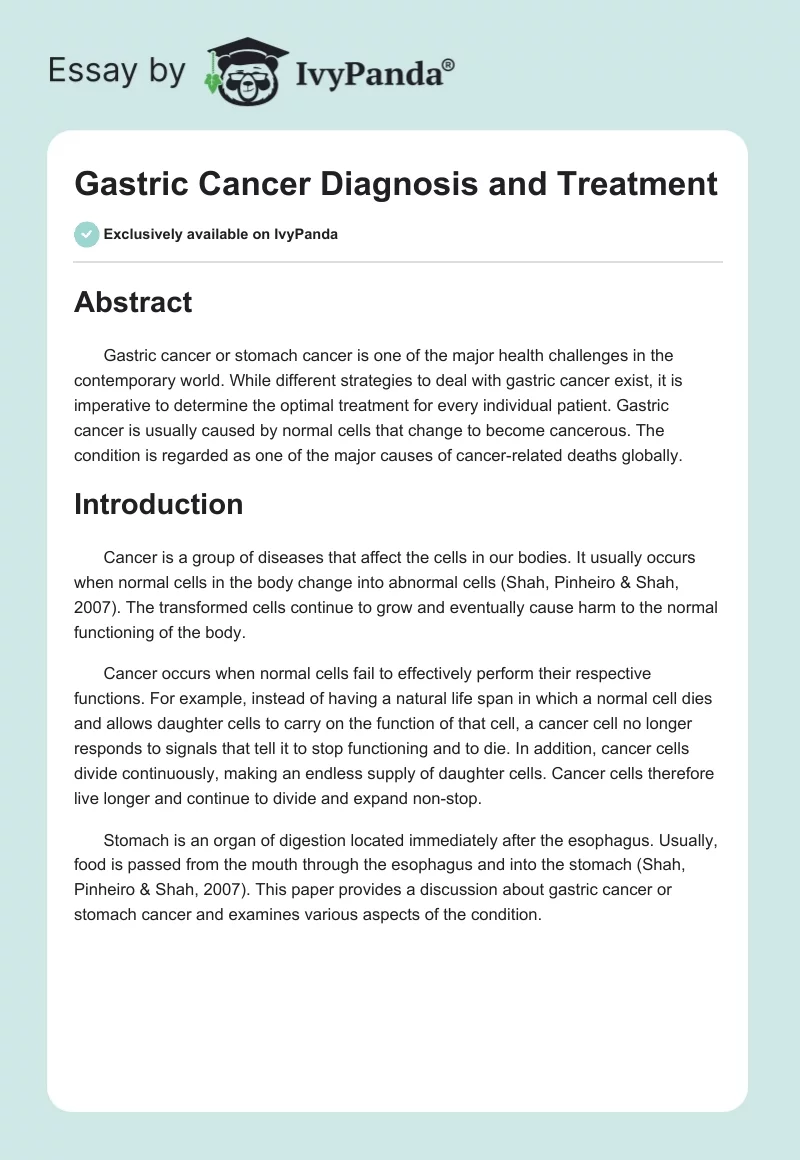 Gastric Cancer Diagnosis and Treatment. Page 1