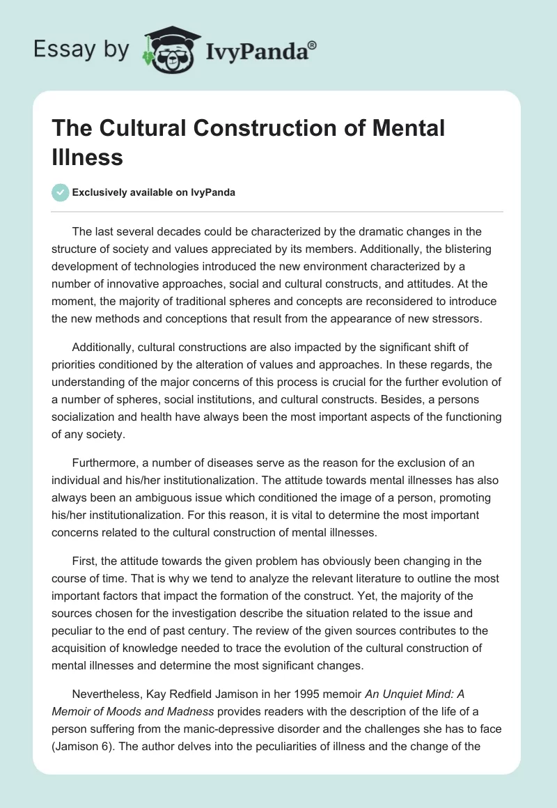 The Cultural Construction of Mental Illness. Page 1