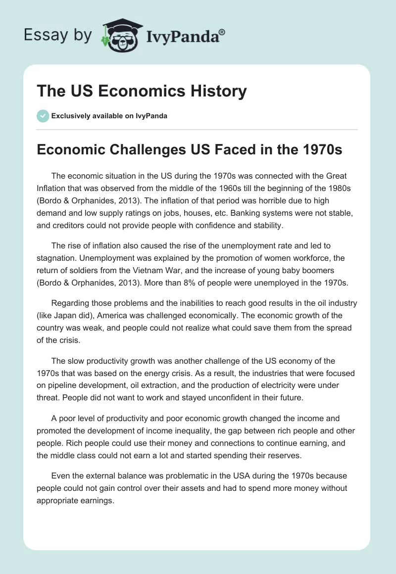 The US Economics History. Page 1