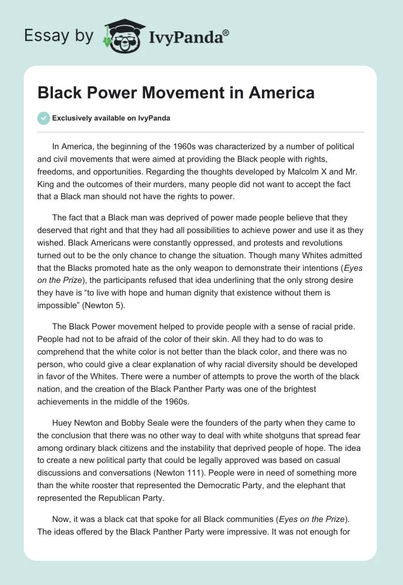 Black Power Movement in America. Page 1