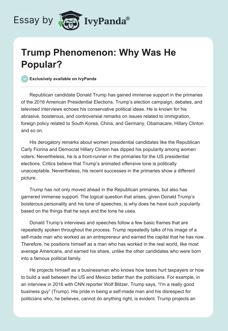 Trump Phenomenon: Why Was He Popular?. Page 1