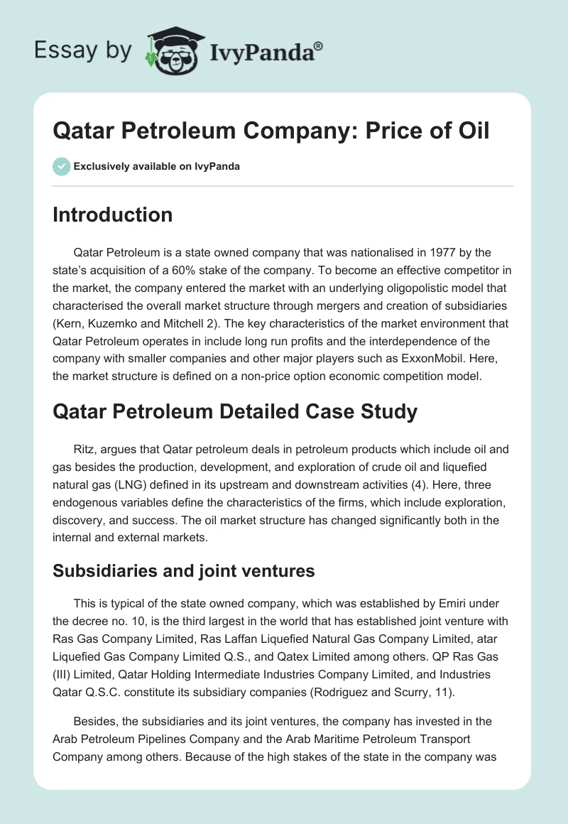 Qatar Petroleum Company: Price of Oil. Page 1