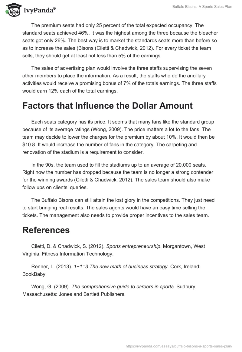 Buffalo Bisons: A Sports Sales Plan. Page 2