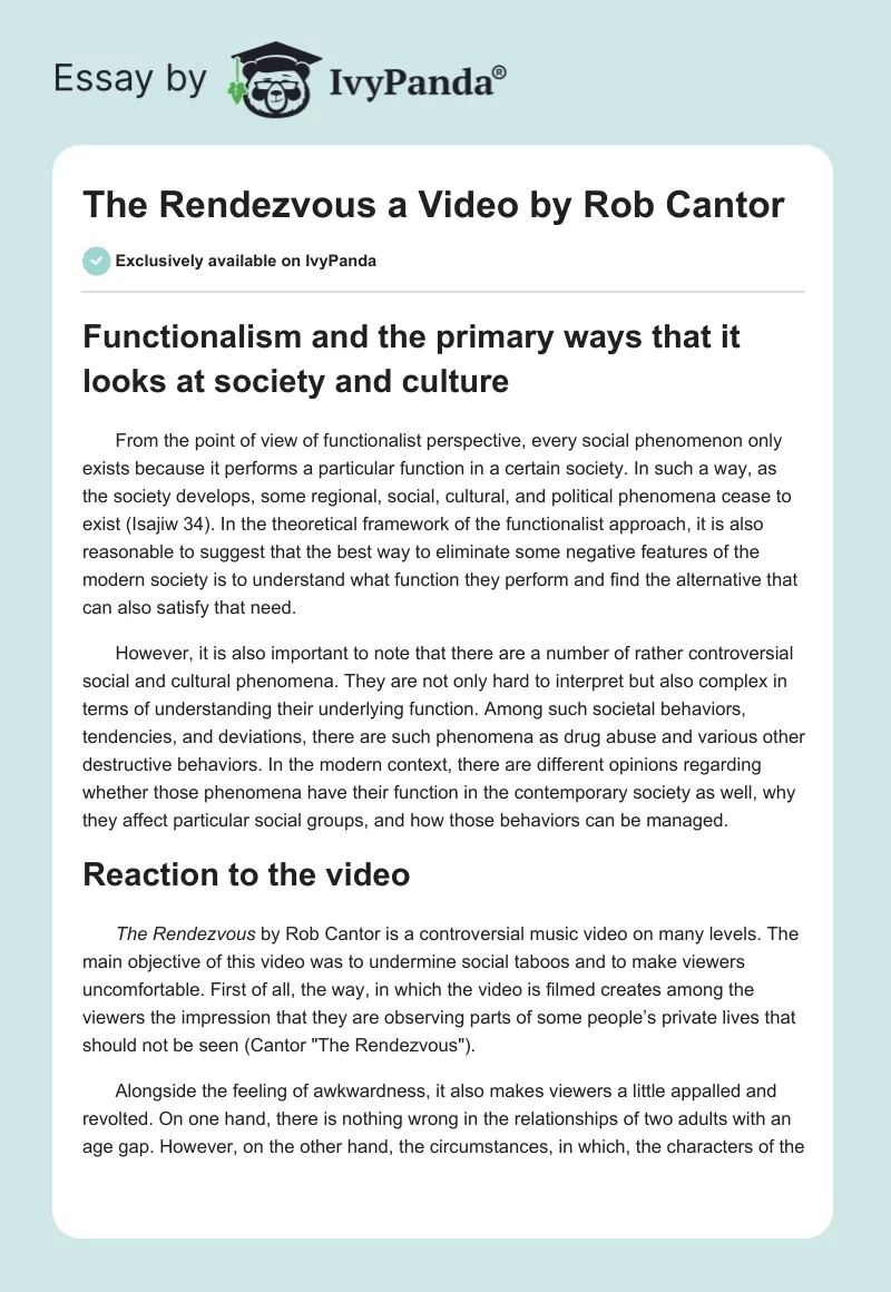 "The Rendezvous" a Video by Rob Cantor. Page 1