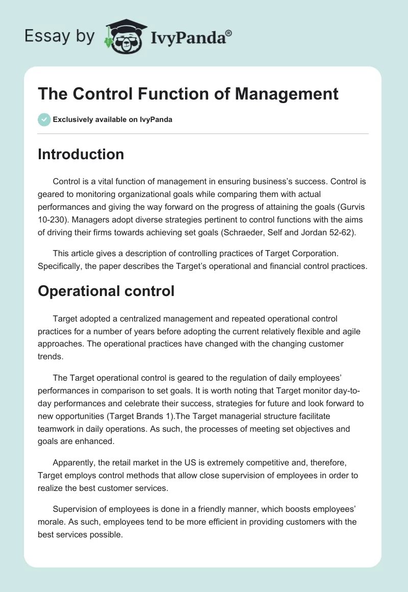 The Control Function of Management. Page 1
