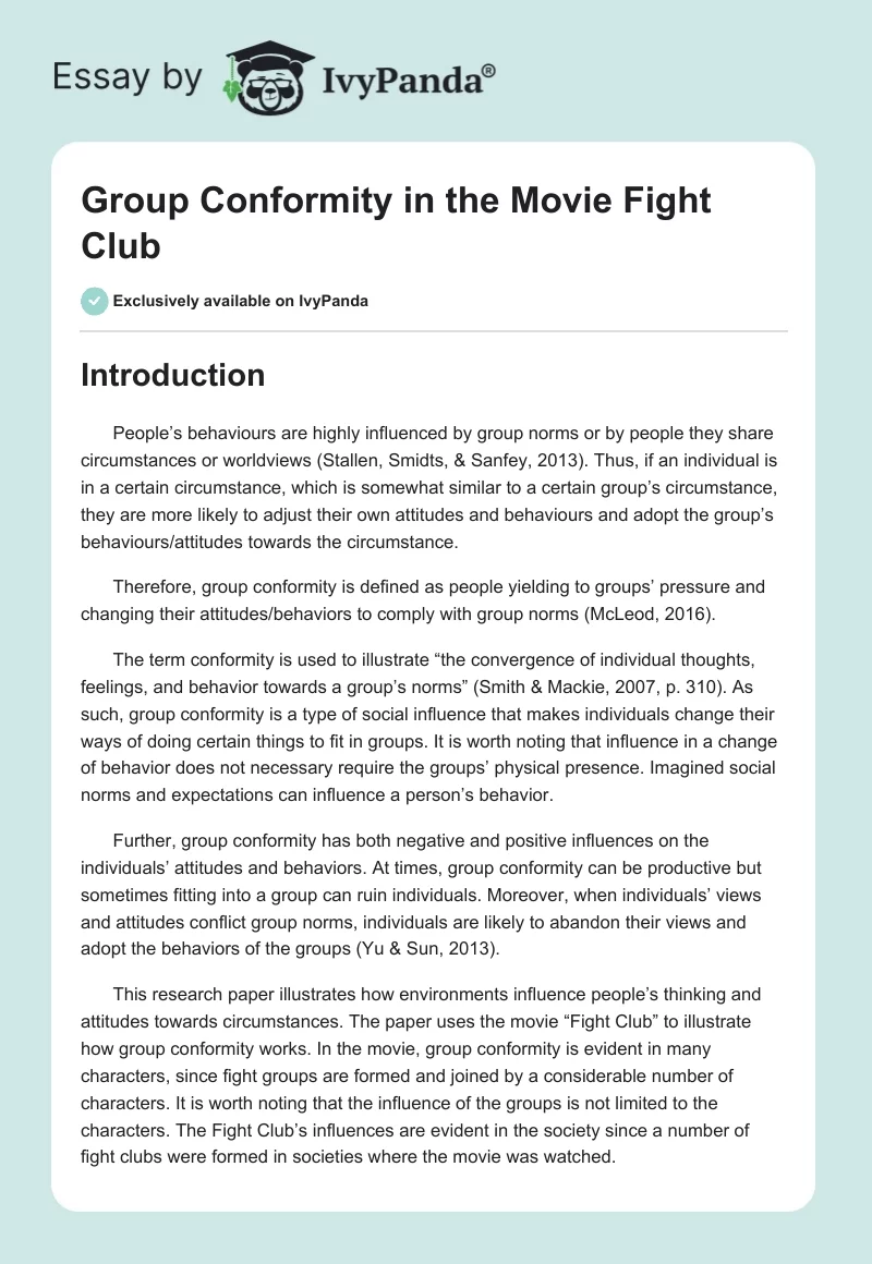 Group Conformity in the Movie "Fight Club". Page 1