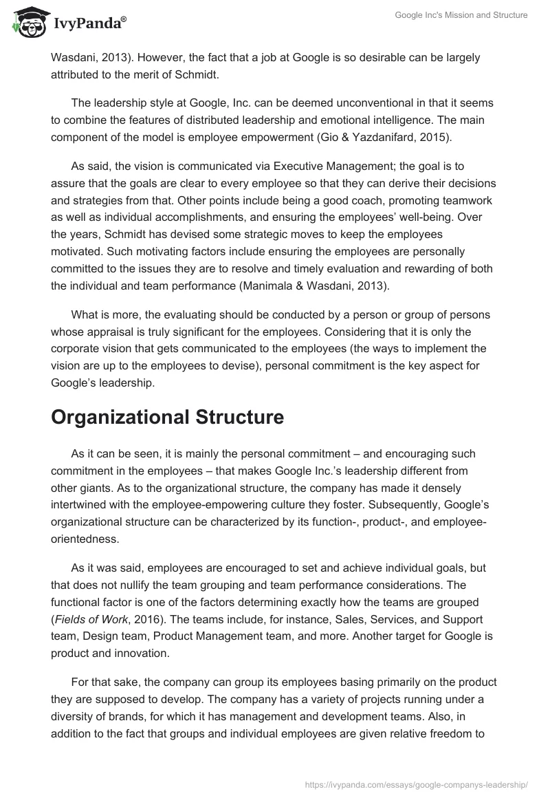 Google Inc's Mission and Structure. Page 2