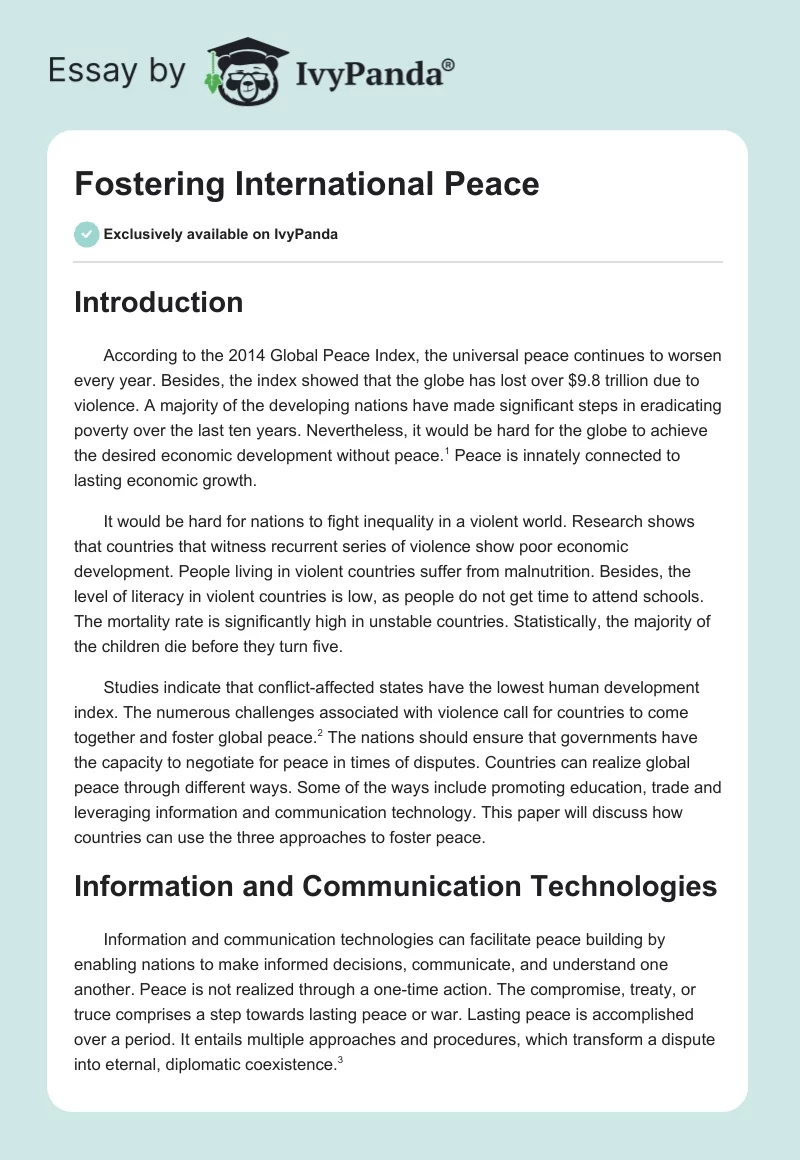 Fostering International Peace. Page 1