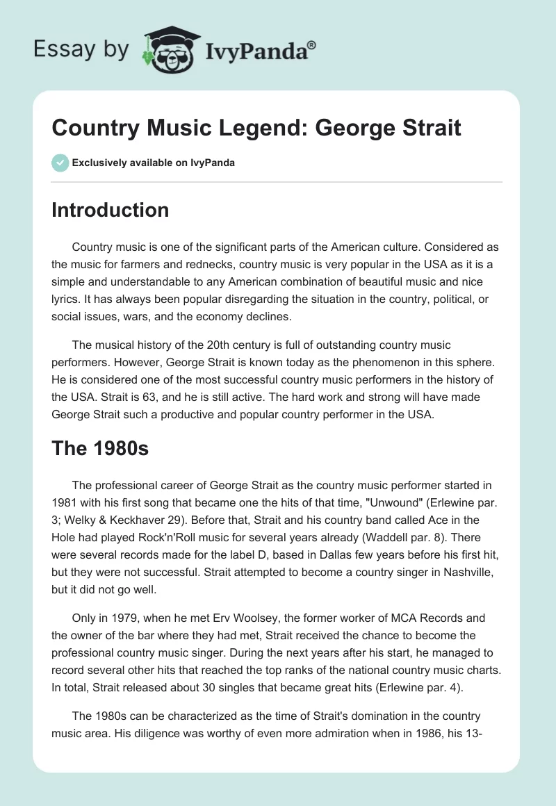 Country Music Legend: George Strait. Page 1