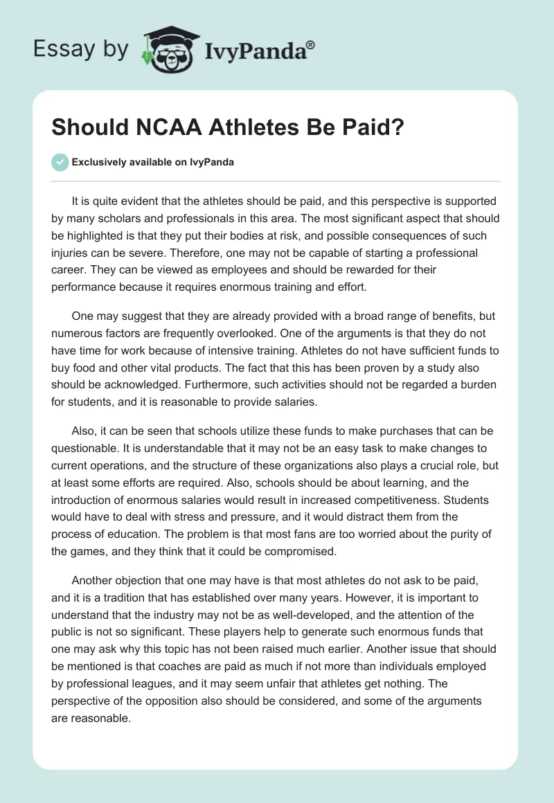 Should NCAA Athletes Be Paid?. Page 1