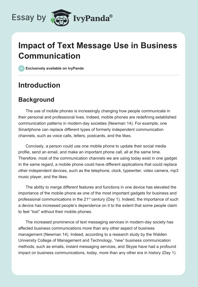 Impact of Text Message Use in Business Communication. Page 1
