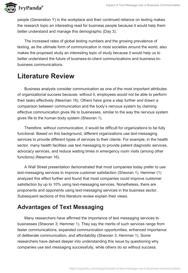 Impact of Text Message Use in Business Communication. Page 3