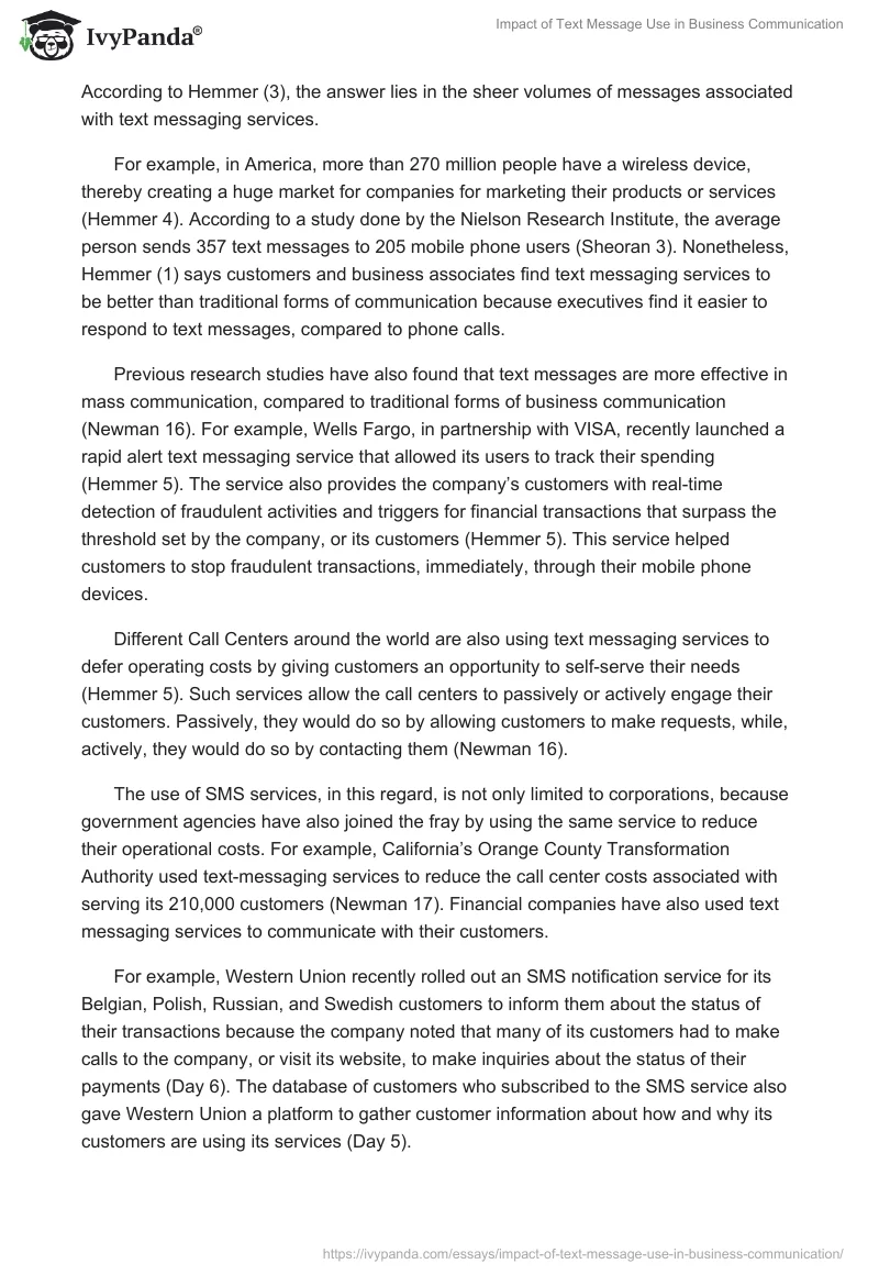 Impact of Text Message Use in Business Communication. Page 4