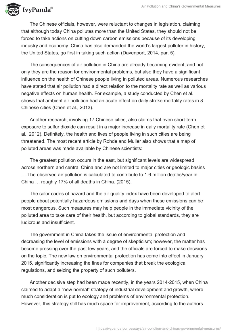Air Pollution and China's Governmental Measures. Page 2