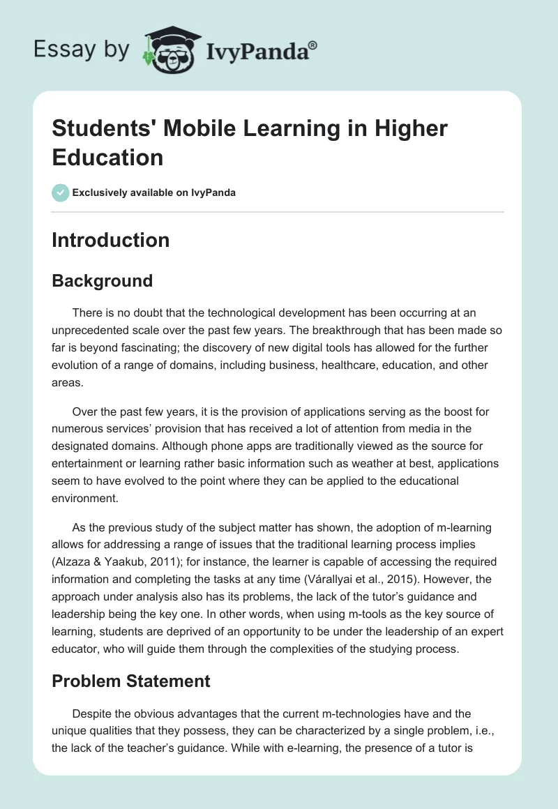 Students' Mobile Learning in Higher Education. Page 1