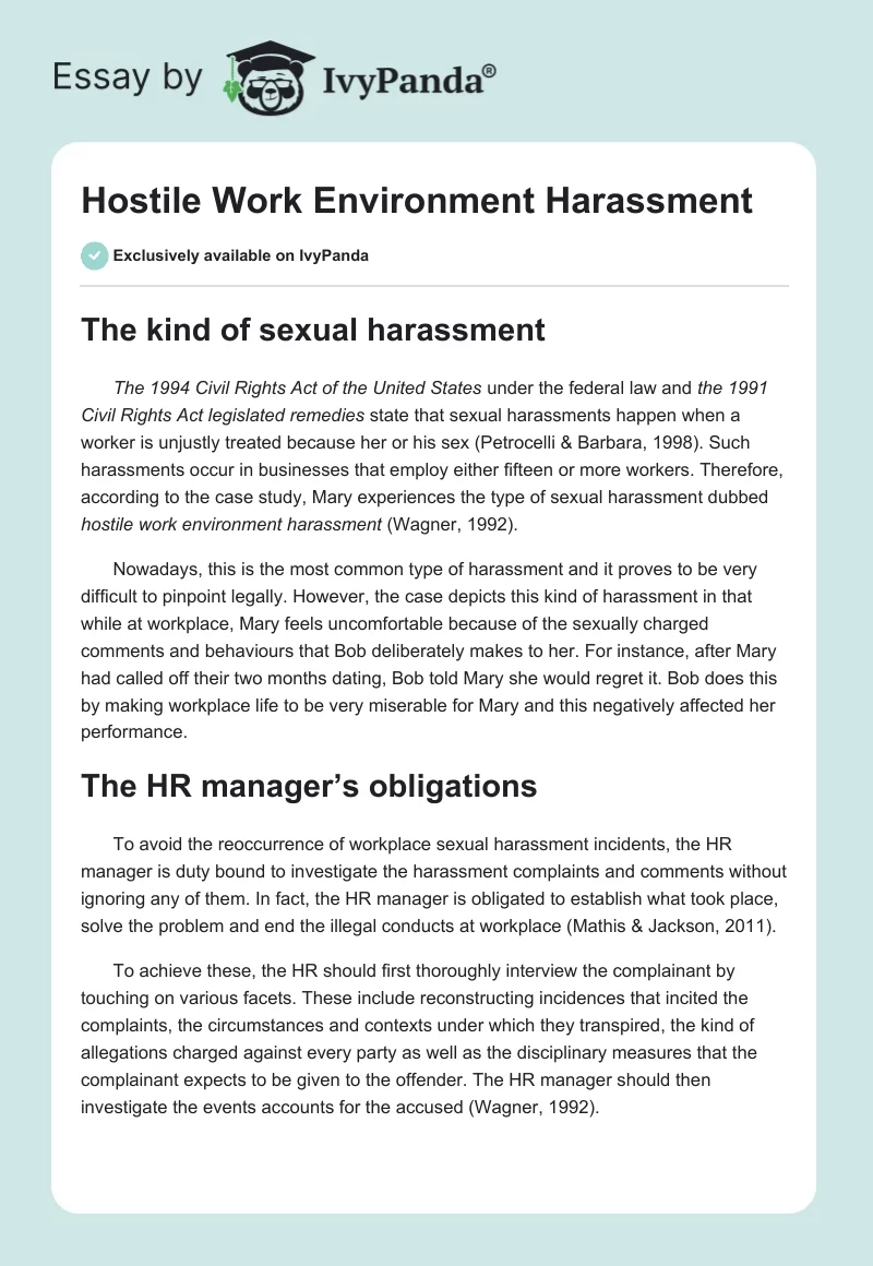 Hostile Work Environment Harassment. Page 1
