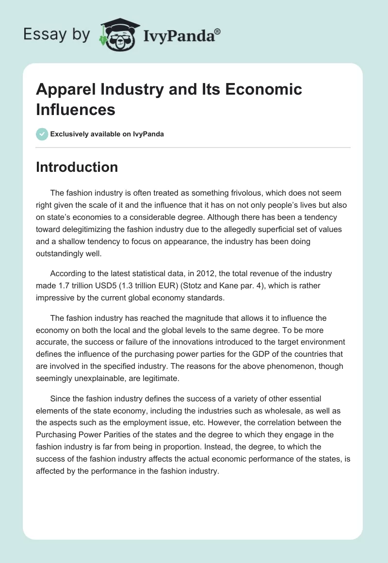 Apparel Industry and Its Economic Influences. Page 1