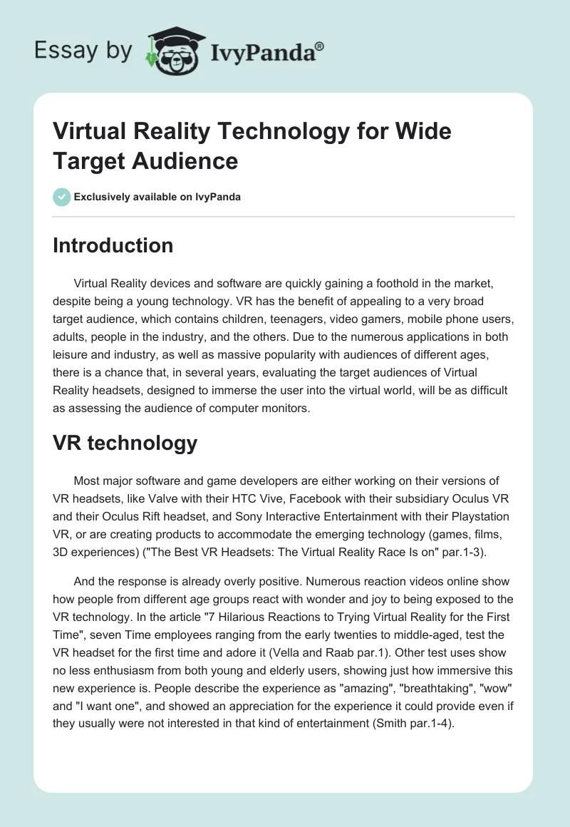 Virtual Reality Technology for Wide Target Audience. Page 1