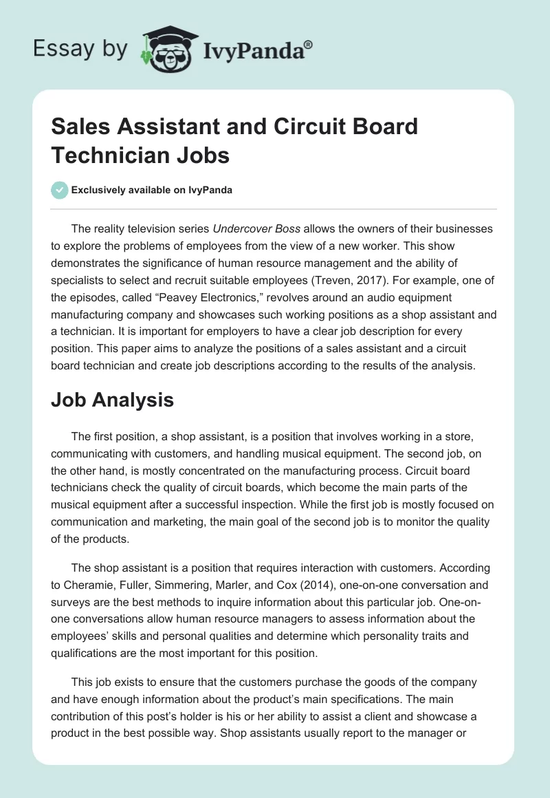 Sales Assistant and Circuit Board Technician Jobs. Page 1