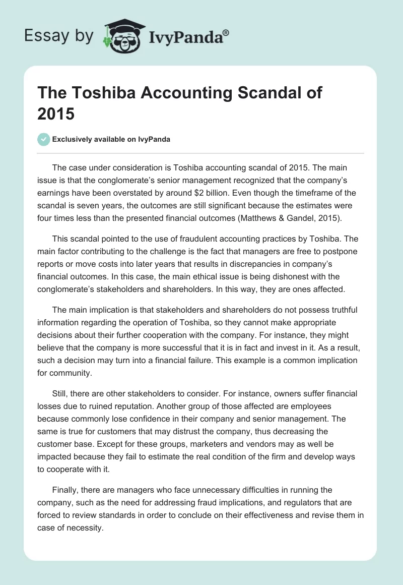 The Toshiba Accounting Scandal of 2015. Page 1