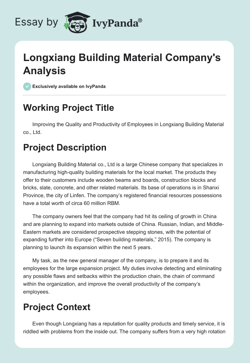 Longxiang Building Material Company's Analysis. Page 1
