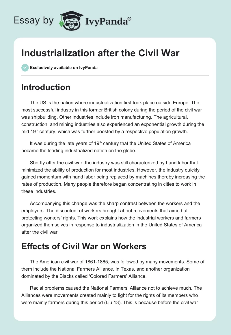 Industrialization After the Civil War. Page 1