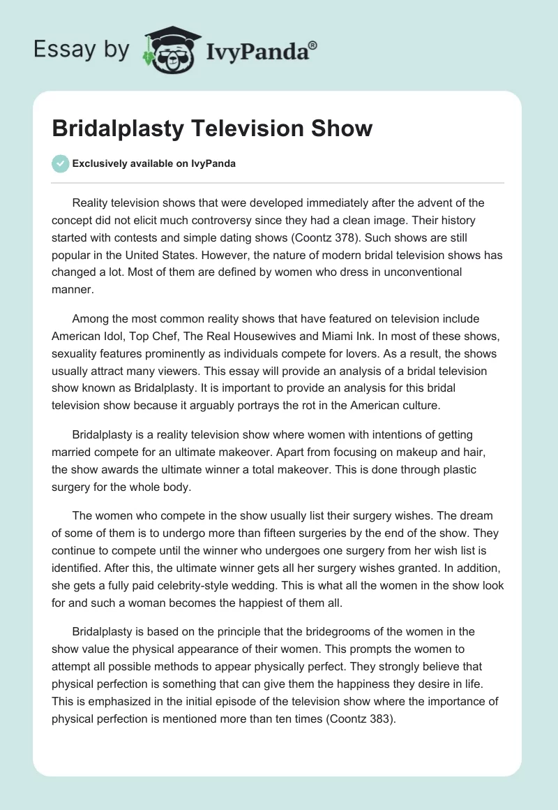 Bridalplasty Television Show. Page 1