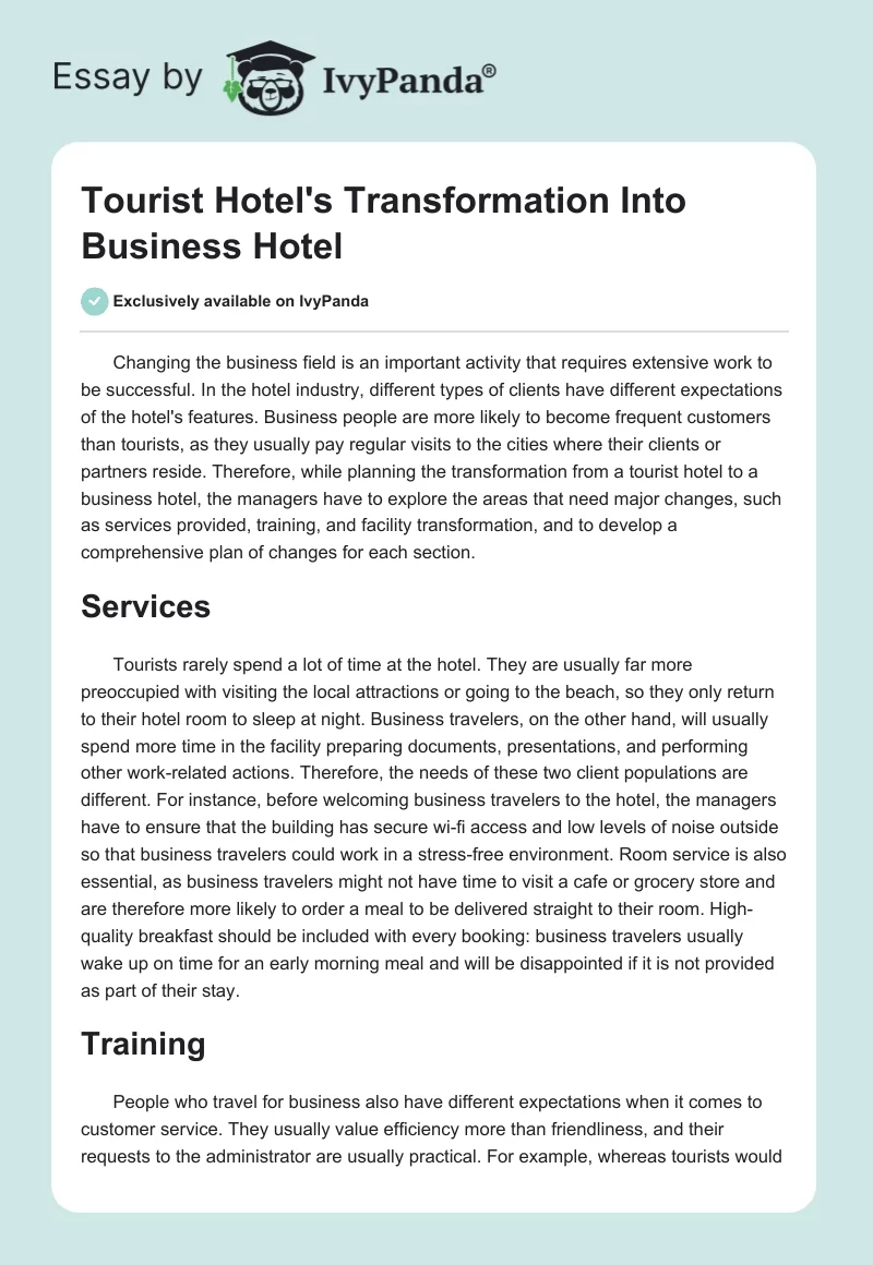 Tourist Hotel's Transformation Into Business Hotel. Page 1