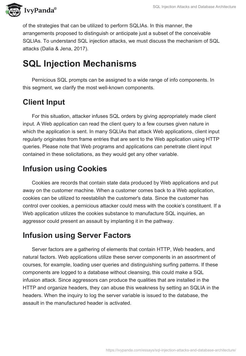 SQL Injection Attacks and Database Architecture. Page 3