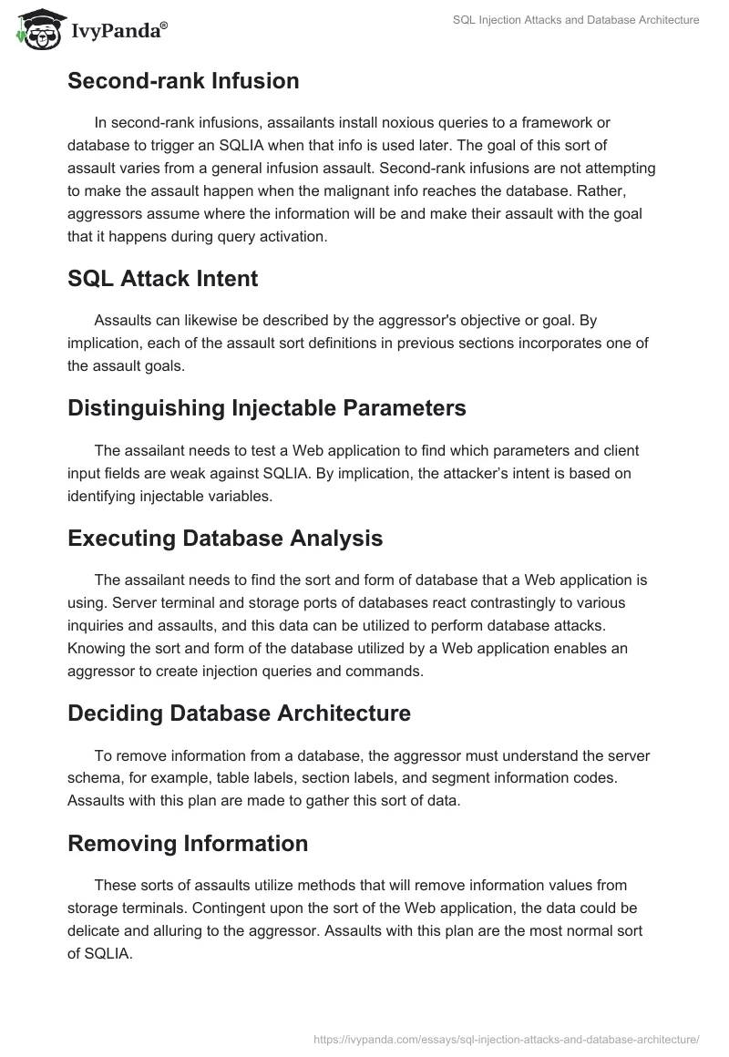 SQL Injection Attacks and Database Architecture. Page 4