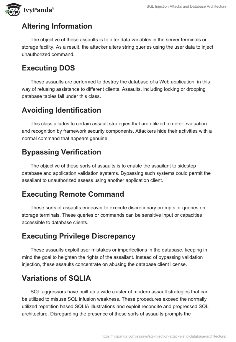 SQL Injection Attacks and Database Architecture. Page 5