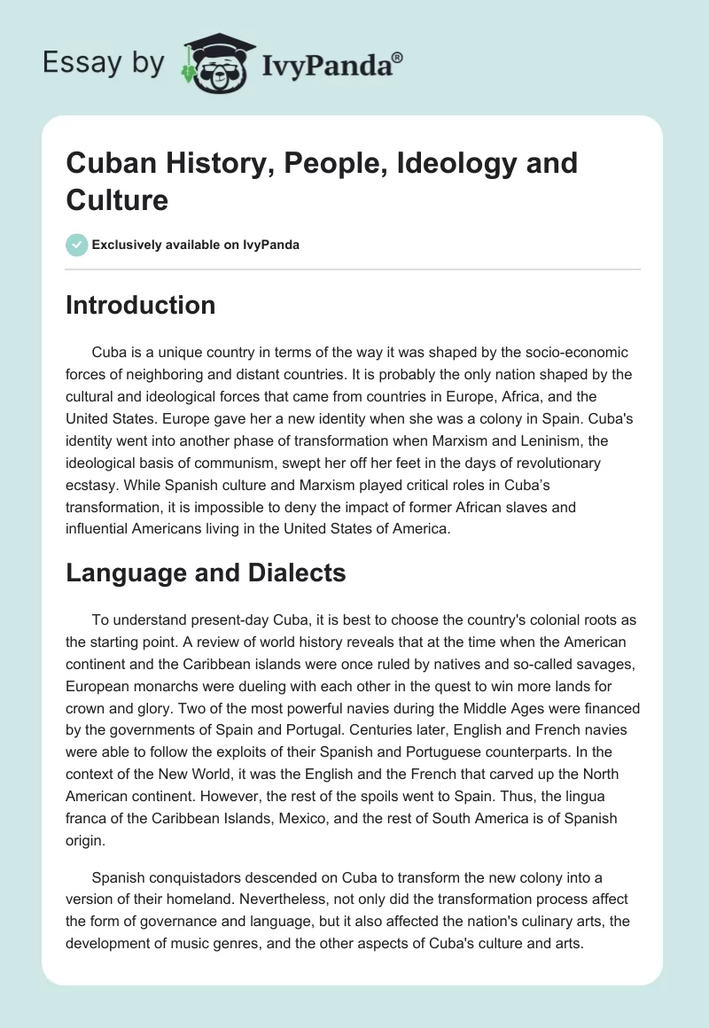 Cuban History, People, Ideology and Culture. Page 1