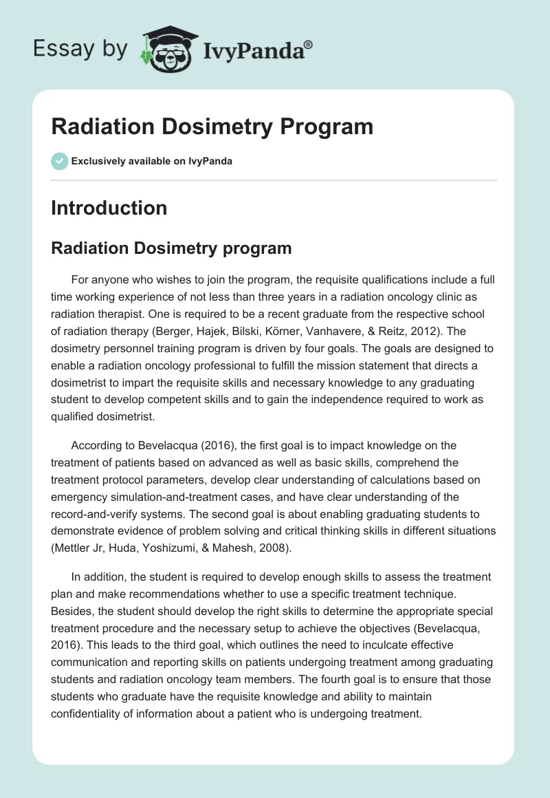Radiation Dosimetry Program. Page 1