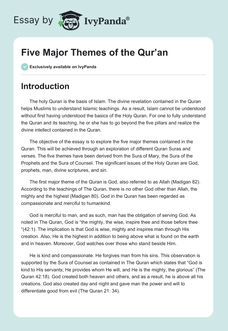 Five Major Themes of the Qur’an. Page 1