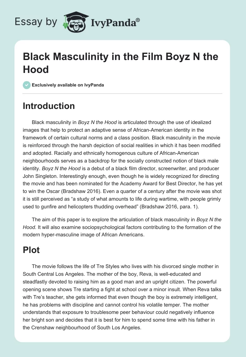 Black Masculinity in the Film "Boyz N the Hood". Page 1
