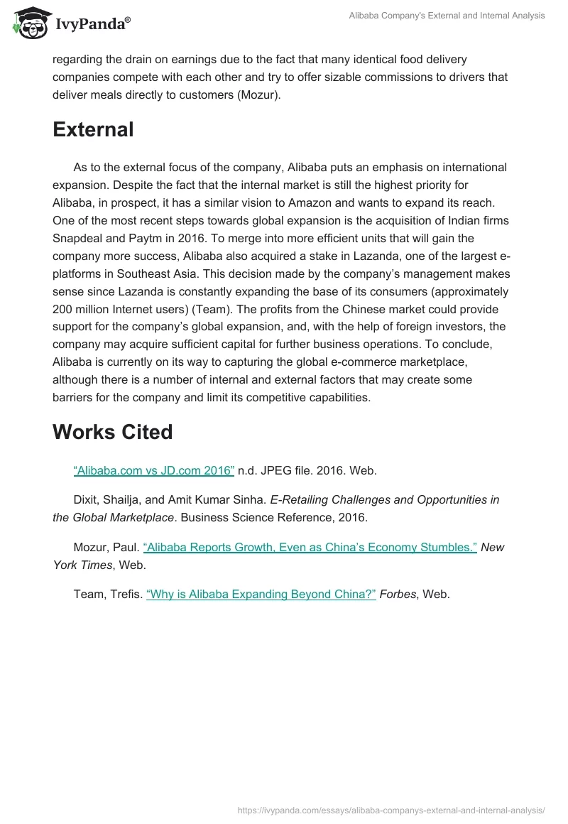 Alibaba Company's External and Internal Analysis. Page 3