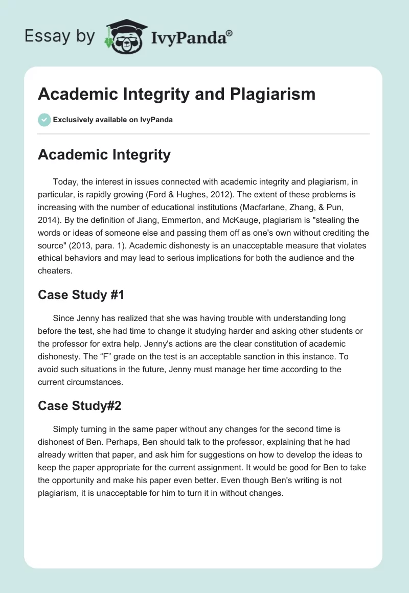 Academic Integrity and Plagiarism. Page 1