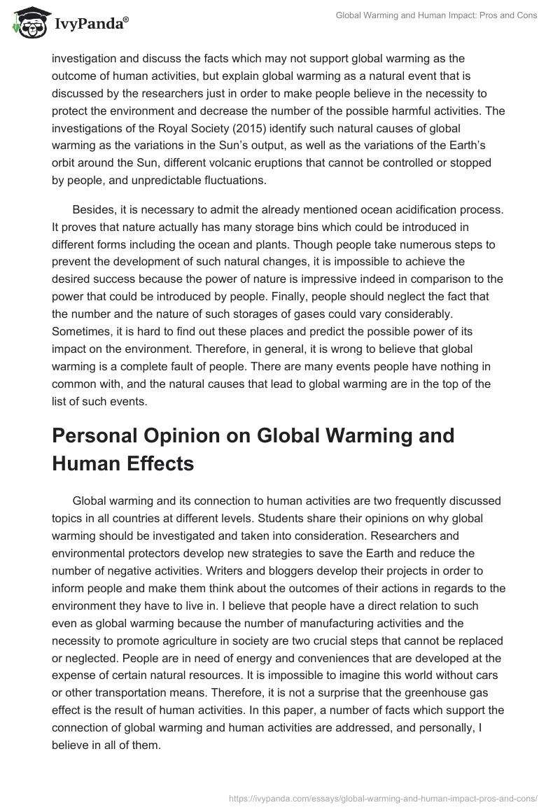 Global Warming and Human Impact: Pros and Cons. Page 5