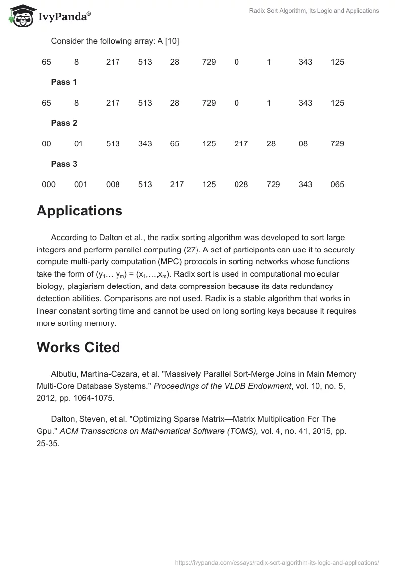Radix Sort Algorithm, Its Logic and Applications. Page 3